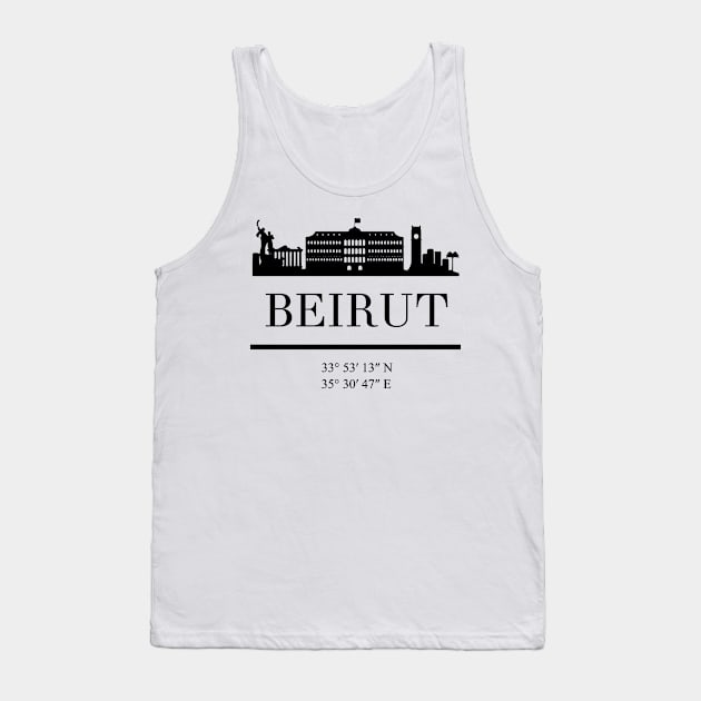 BEIRUT LEBANON BLACK SILHOUETTE SKYLINE ART Tank Top by deificusArt